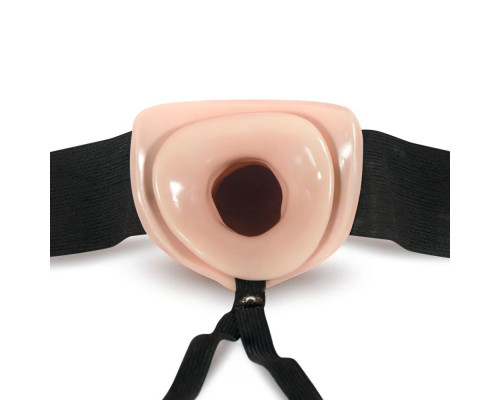 Телесный фаллопротез на черных эластичных ремнях 7 Inch Hollow Strap On - 17 см.