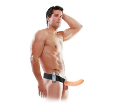 Телесный полый страпон с вибрацией 8  Vibrating Hollow Strap-On - 20,5 см.