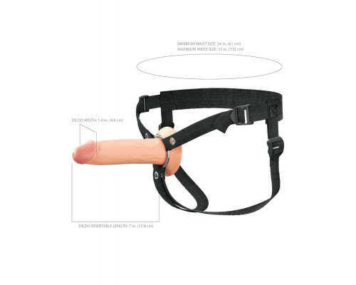 Заказать Телесный полый страпон на черных ремнях Hollow Silicone Strap-on - 17,8 см.