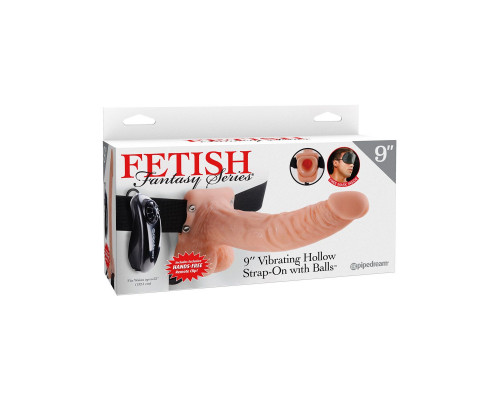 Заказать Телесный полый страпон с вибрацией Vibrating Hollow Strap-On with Balls - 24 см.