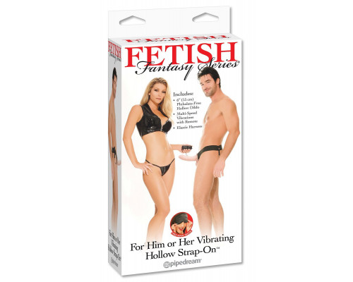 Заказать Полый страпон унисекс телесного цвета с вибрацией For Him or Her ​Vibrating Hollow Strap-On - 15 см.