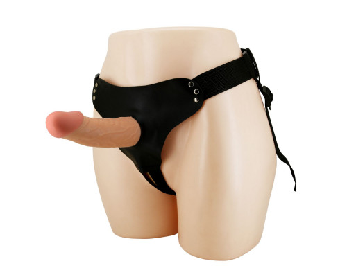 Телесный полый мужской страпон Stark - 17,5 см.