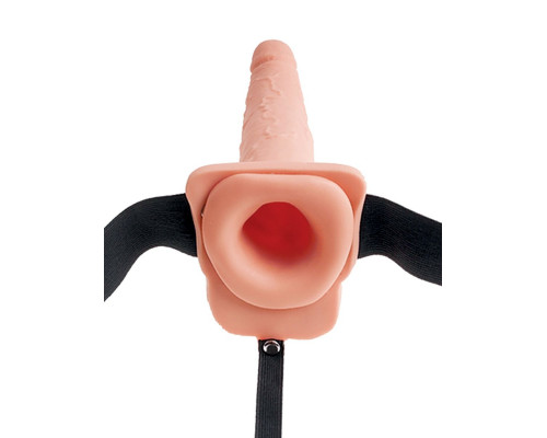 Заказать Телесный полый страпон с имитацией эякуляции 7.5  Hollow Squirting Strap-On with Balls - 21,6 см.