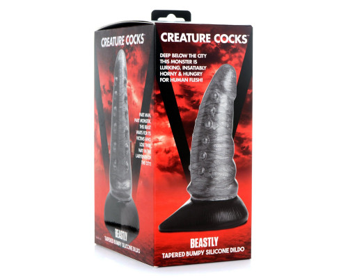 Серый фантазийный фаллоимитатор Beastly Tapered Bumpy Silicone Dildo - 21 см.