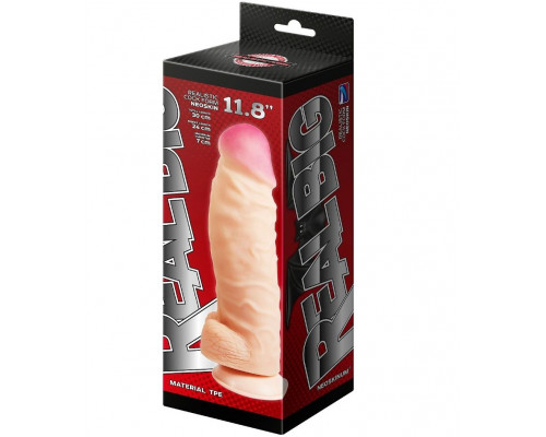 Заказать Телесный фаллоимитатор-супергигант с мошонкой на присоске - 30 см.