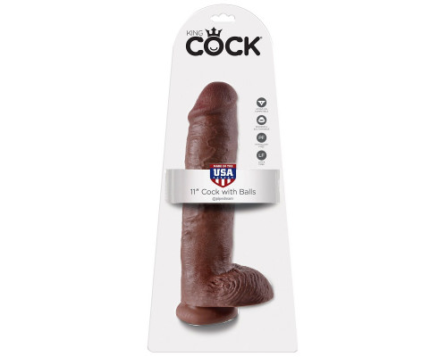 Заказать Коричневый фаллоимитатор-гигант на присоске 11  Cock with Balls - 28 см.