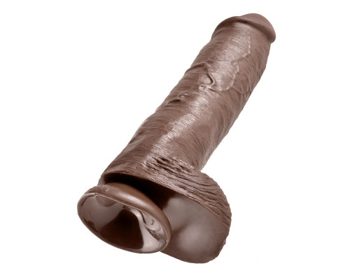 Заказать Коричневый фаллоимитатор-гигант на присоске 11  Cock with Balls - 28 см.