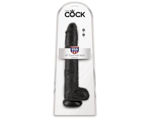 Заказать Чёрный фаллоимитатор-гигант 14  Cock with Balls - 37,5 см.