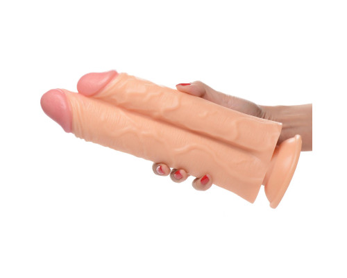Заказать Телесный сдвоенный фаллоимитатор Double Stuffer 10  Double Pecker Dildo - 27 см.