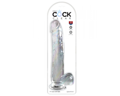 Заказать Прозрачный фаллоимитатор с мошонкой на присоске 11’’ Cock with Balls - 30,5 см.