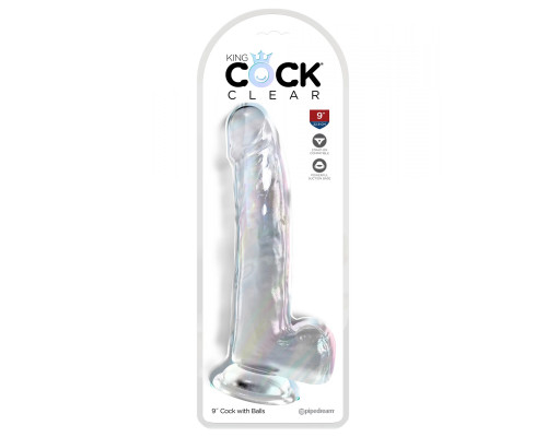 Заказать Прозрачный фаллоимитатор с мошонкой на присоске 9’’ Cock with Balls - 24,8 см.