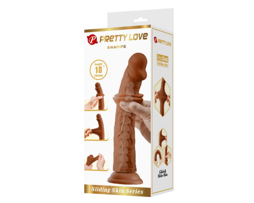 Заказать Коричневый фаллоимитатор с подвижной кожей Sharife - 25,4 см.