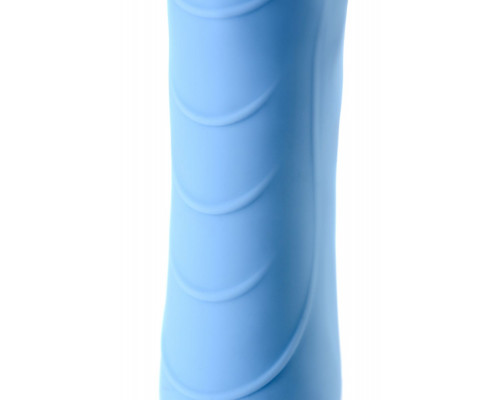 Голубой силиконовый вибратор с функцией нагрева и пульсирующими шариками FAHRENHEIT - 19 см.