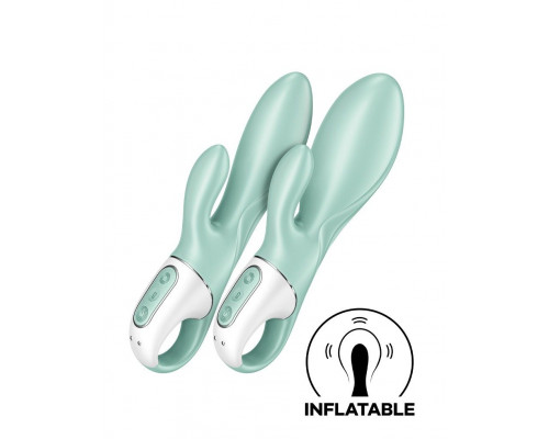 Заказать Зеленый вибратор-кролик Satisfyer Air Pump Bunny 5+ с функцией расширения - 20,4 см.