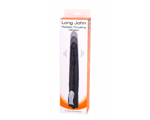 Заказать Чёрный вибромассажер Long John Realistic Thrusting Vibrator с функцией толкания - 20 см.
