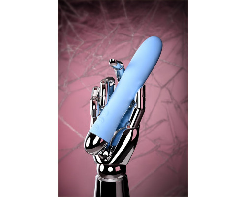 Голубой силиконовый вибратор с функцией нагрева и пульсирующими шариками FAHRENHEIT - 19 см.