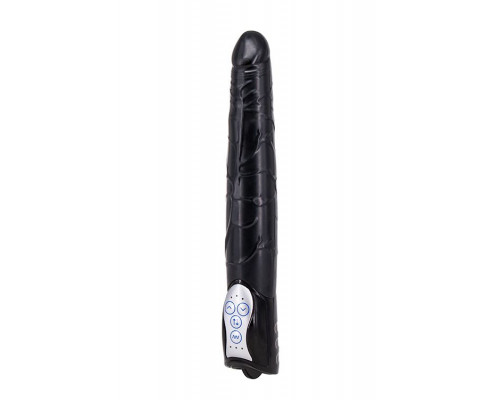 Заказать Чёрный вибромассажер Long John Realistic Thrusting Vibrator с функцией толкания - 20 см.
