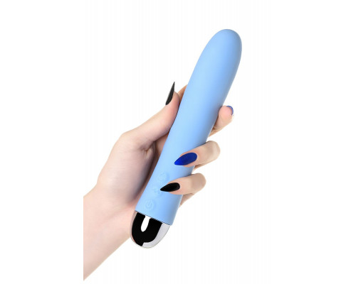 Голубой силиконовый вибратор с функцией нагрева и пульсирующими шариками FAHRENHEIT - 19 см.