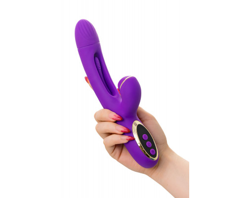 Фиолетовый вибратор с вакуумной стимуляцией и язычком Pitti - 24 см.