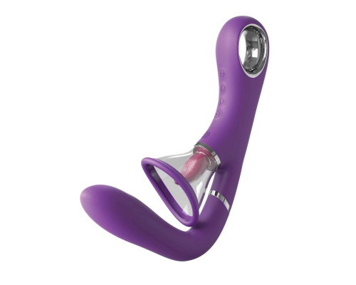 Заказать Сиреневый вибростимулятор с помпой и имитатором языка Her Ultimate Pleasure Pro