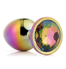 Голографическая анальная втулка с радужным кристаллом - 7,1 см.