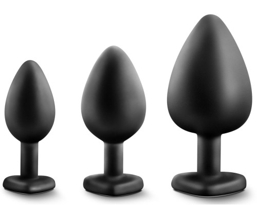 Заказать Набор из 3 черных пробок с прозрачным кристаллом-сердечком Bling Plugs Training Kit