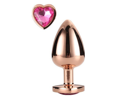 Золотистая анальная втулка с кристаллом-сердечком розового цвета - 7,1 см.
