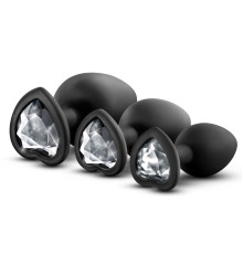 Набор из 3 черных пробок с прозрачным кристаллом-сердечком Bling Plugs Training Kit