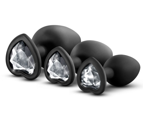 Заказать Набор из 3 черных пробок с прозрачным кристаллом-сердечком Bling Plugs Training Kit