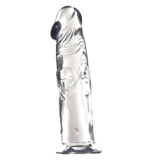 Прозрачный фаллоимитатор с фигурками на поверхности - 21,6 см.