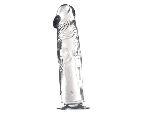 Заказать Прозрачный фаллоимитатор с фигурками на поверхности - 21,6 см.