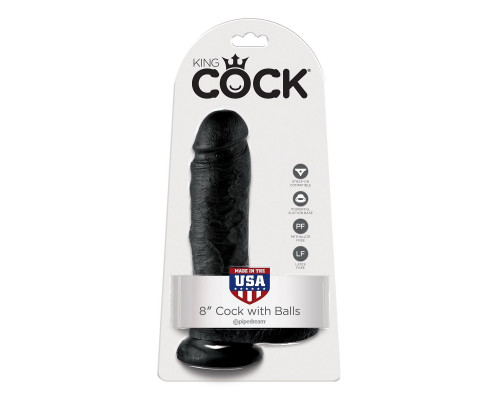 Заказать Чёрный фаллоимитатор 8  Cock with Balls - 21,3 см.