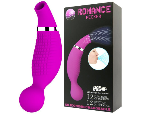 Заказать Двусторонний стимулятор Romance Pecker - с вибрацией и функцией всасывания
