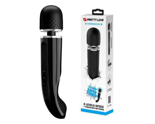 Заказать Черный мощный жезловый вибратор с изогнутой ручкой Charming Massager - 24 см.