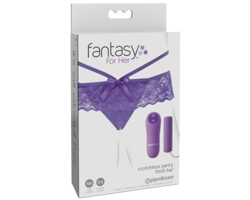 Заказать Фиолетовые трусики с вибропулей и пультом Crotchless Panty Thrill-Her