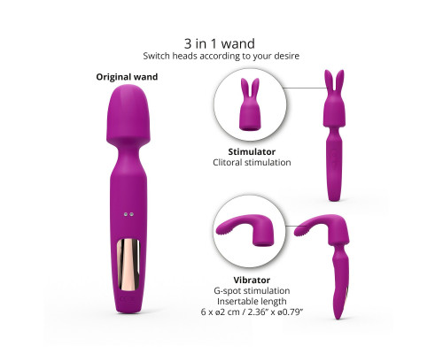 Заказать Лиловый вибратор с 2 сменными насадками R-Evolution Wand Vibrator with 2 Attachments