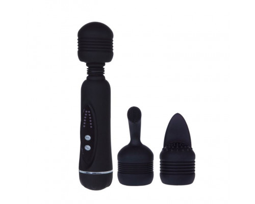 Заказать Черный вибромассажер со сменными насадками Power Wand - 20,5 см. Заказать Черный вибромассажер со сменными насадками Power Wand - 20,5 см.