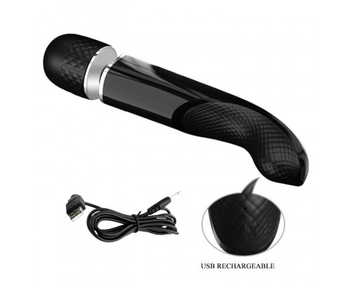 Заказать Черный мощный жезловый вибратор с изогнутой ручкой Charming Massager - 24 см.