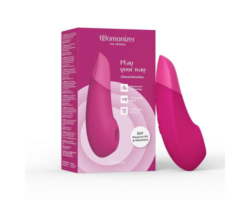 Розовый бесконтактный клиторальный стимулятор Womanizer Enhance с вибрацией