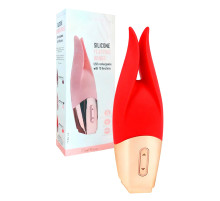 Красный мини-вибратор с раздвоенным кончиком - 12,3 см.