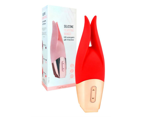 Красный мини-вибратор с раздвоенным кончиком - 12,3 см.