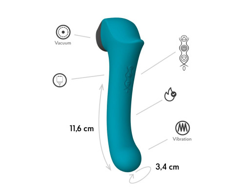 Заказать Бирюзовый вакуумный вибростимулятор с нагреваемой ручкой Halo 2 - 22,5 см.