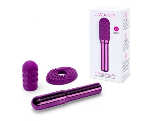 Заказать Фиолетовый жезловый вибратор Le Wand Grand Bullet с двумя нежными насадками