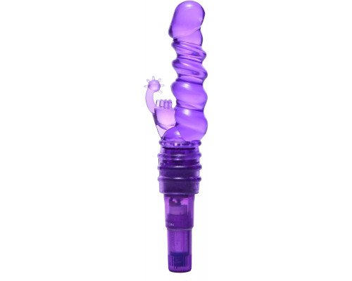 Фиолетовая виброракета с насадкой-кроликом Ribbed Rabbit Vibrator - 21,6 см.