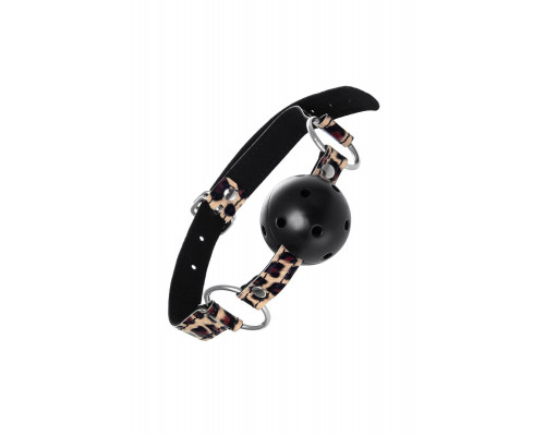 Черный кляп-шар на леопардовых ремешках Anonymo