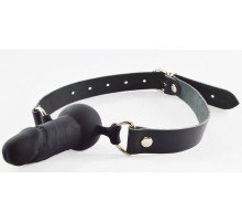 Черный кляп-шар с фаллосом на регулируемых ремешках