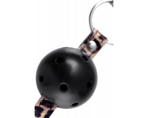 Черный кляп-шар на леопардовых ремешках Anonymo