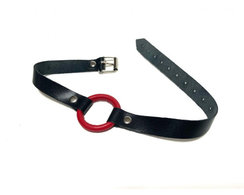Заказать Красный кляп-кольцо на черных кожаных ремешках