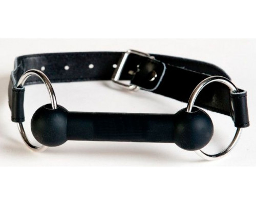 Заказать Чёрный кляп-трензель на кожаных ремешках