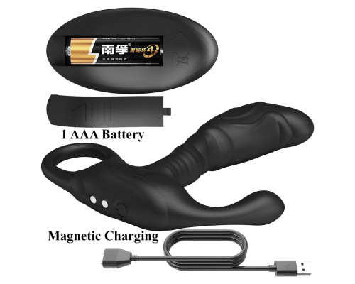 Черный изогнутый массажёр простаты с вибрацией и пультом ДУ